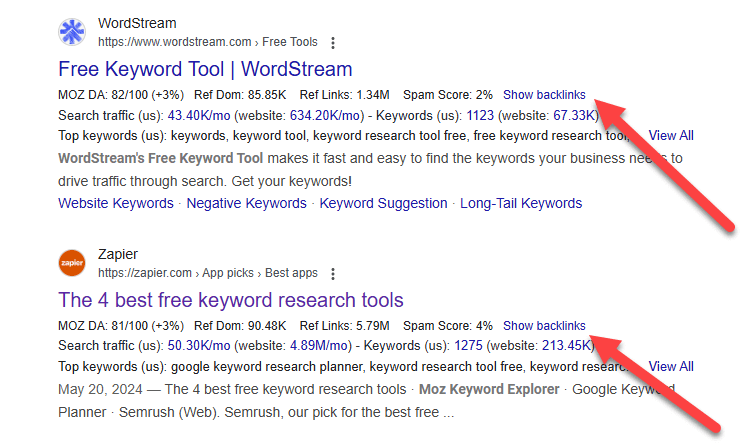 Show Backlinks entry